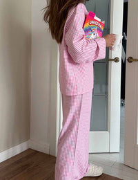 Plaid Color Contrast Long Sleeve Set