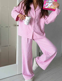 Plaid Color Contrast Long Sleeve Set