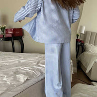 Plaid Color Contrast Long Sleeve Set